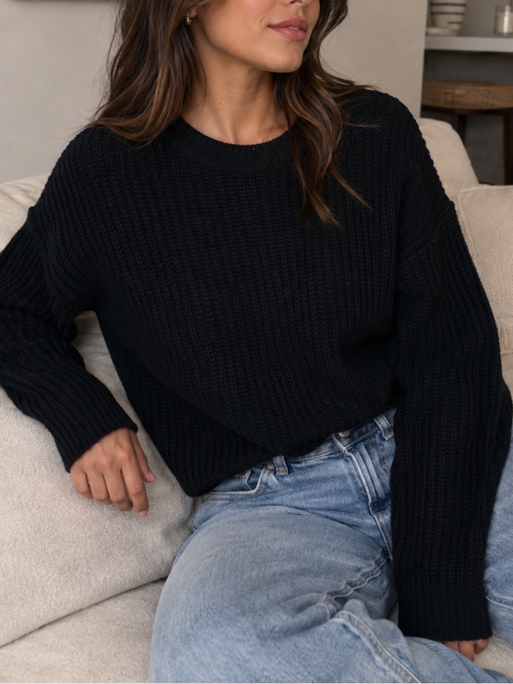 Black Crewneck Knot Sweater
